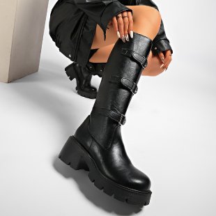 Kaia - Women's Buckle Knee High Platform Boots 5