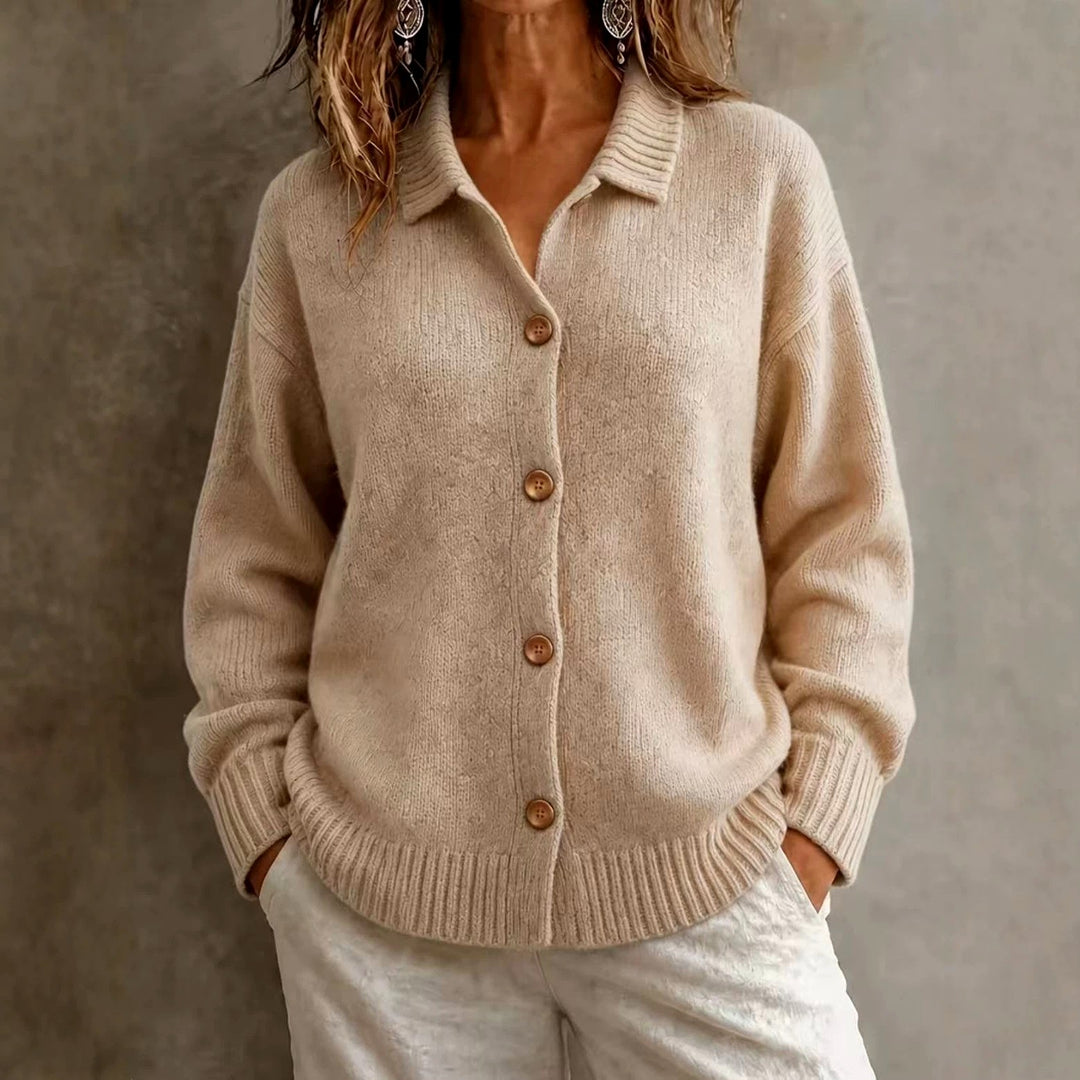 Kaia - Women's Collared Button-Front Knit Cardigan 1