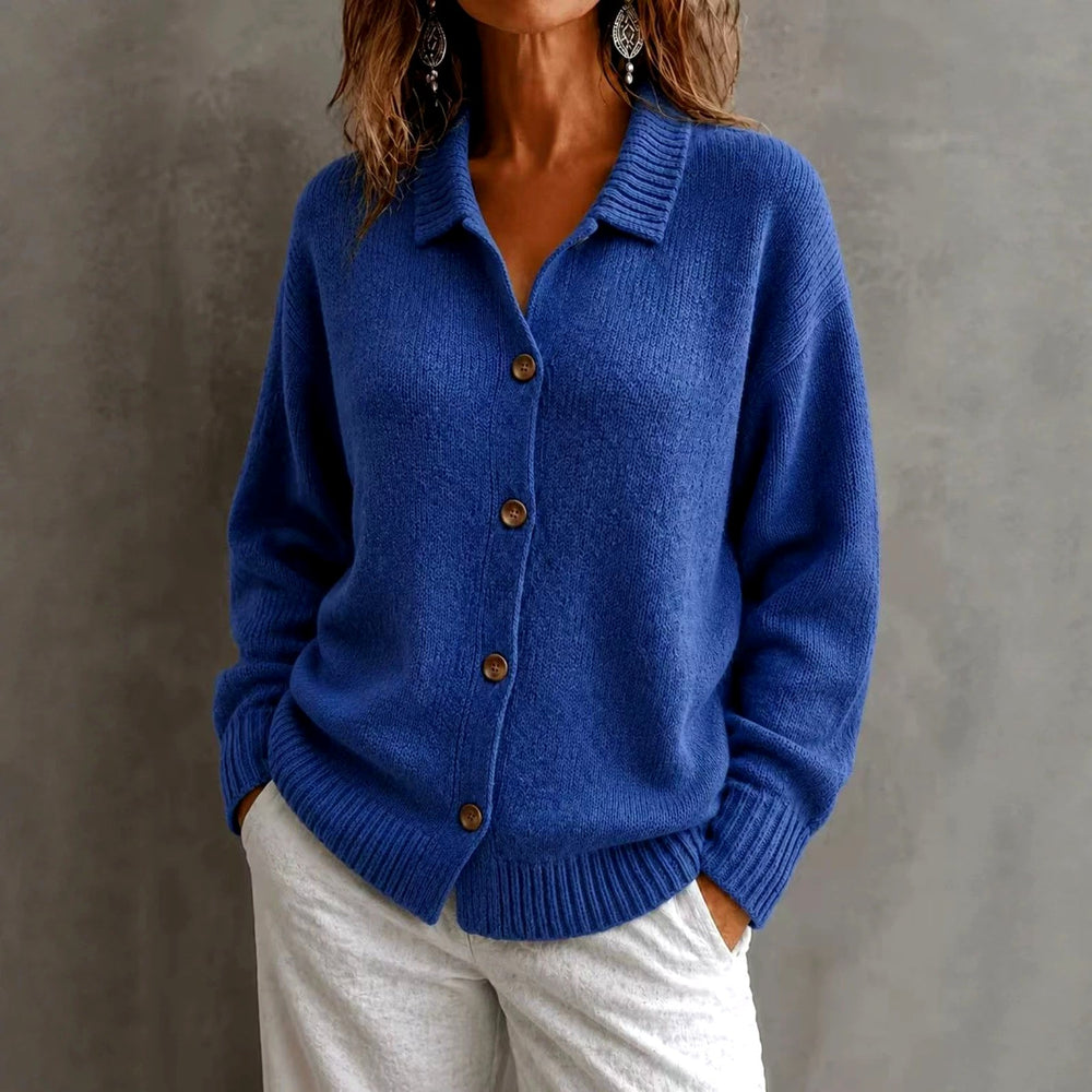 Kaia - Women's Collared Button-Front Knit Cardigan 2