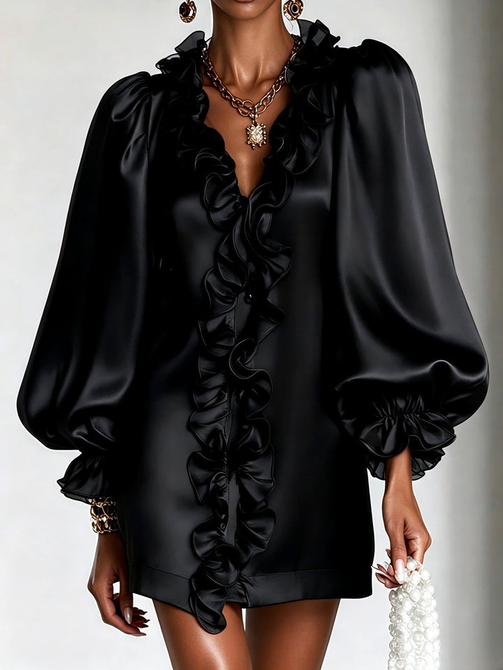 Kaitlyn - Women’s Satin Ruffle Front Dress 4