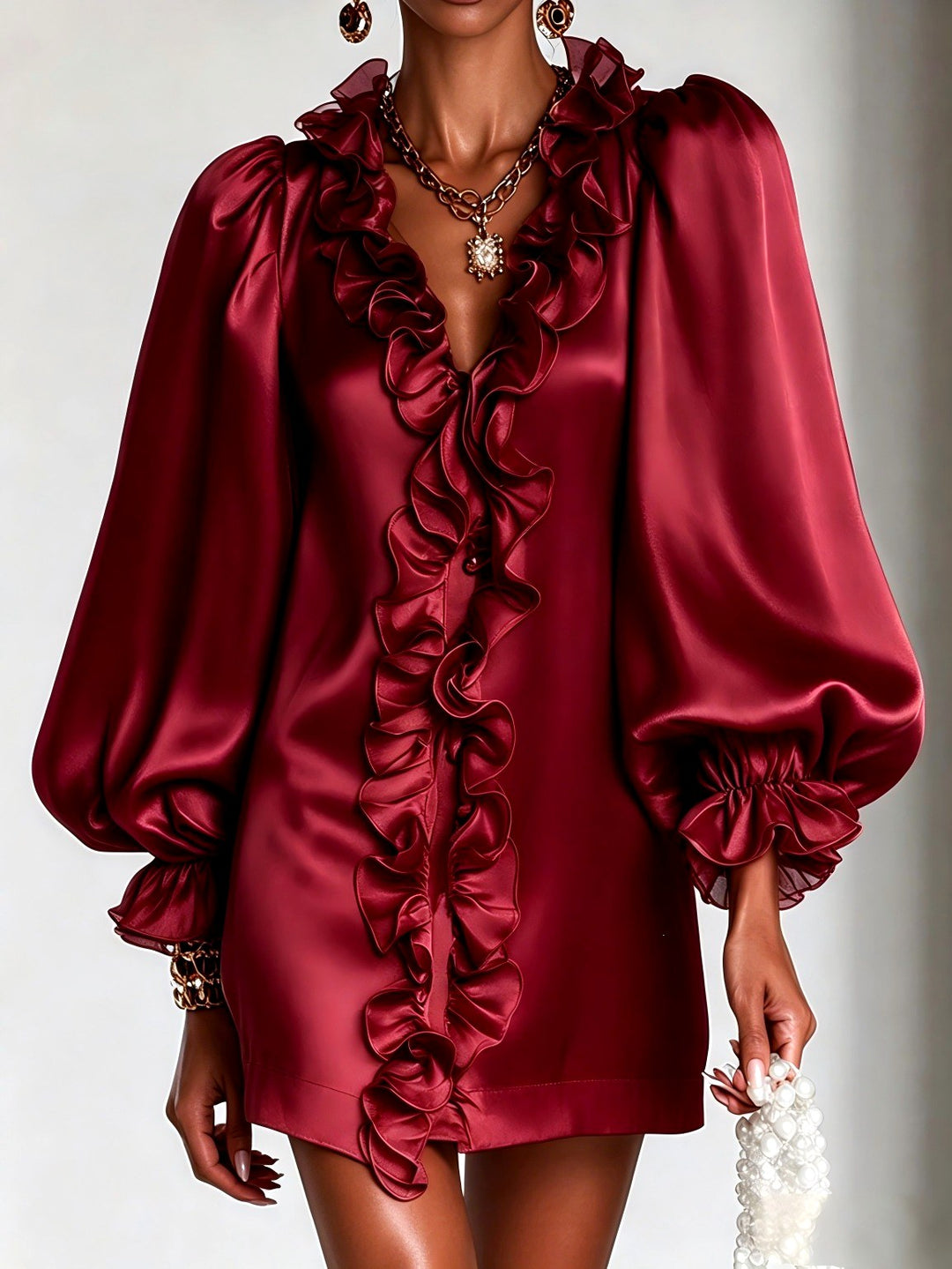 Kaitlyn - Women’s Satin Ruffle Front Dress 5
