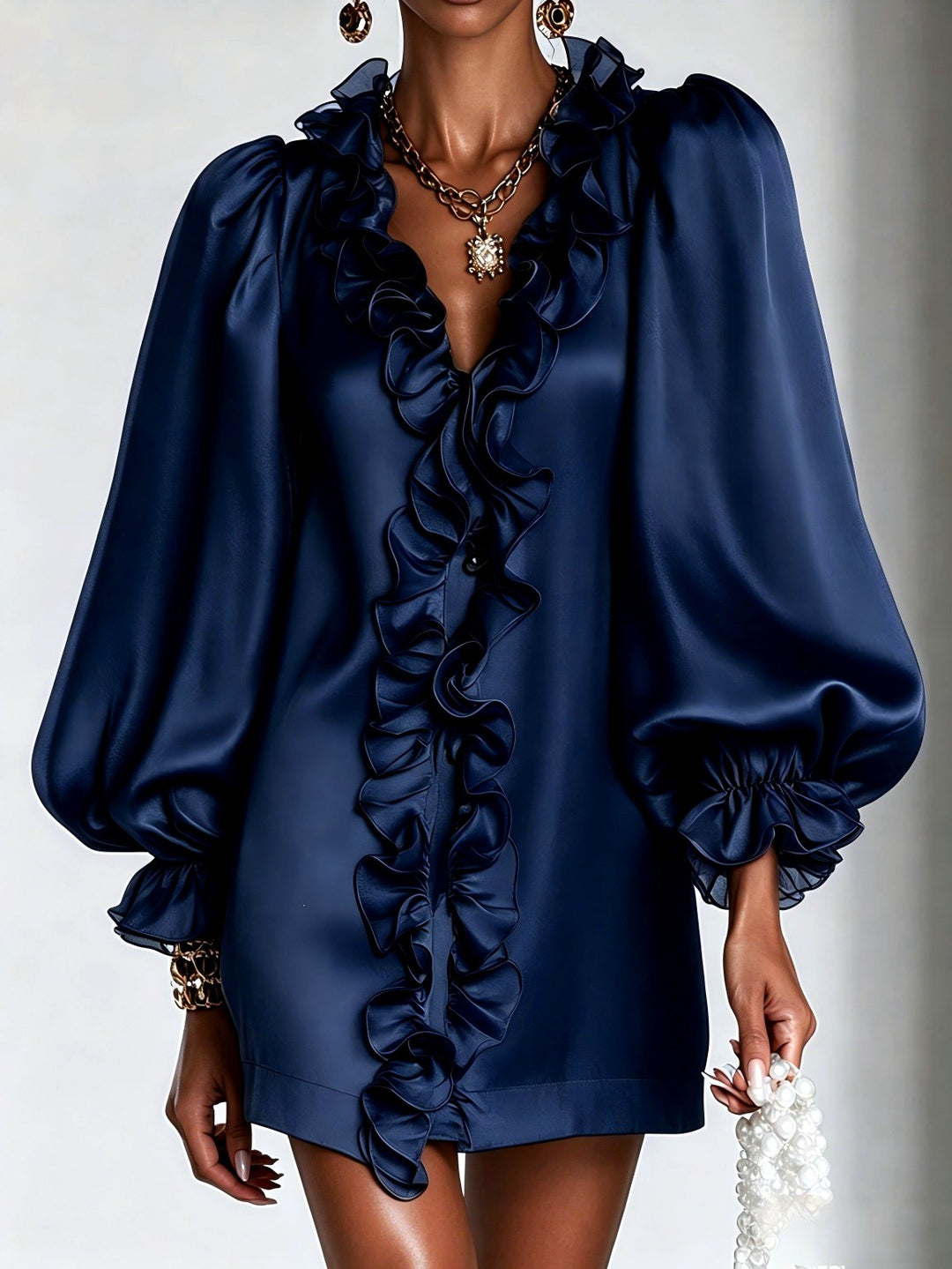 Kaitlyn - Women’s Satin Ruffle Front Dress 6