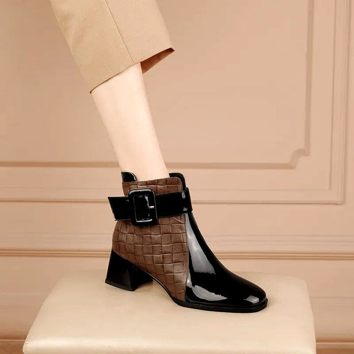 Karen - Women’s Quilted Buckle Block Heel Ankle Boots 1