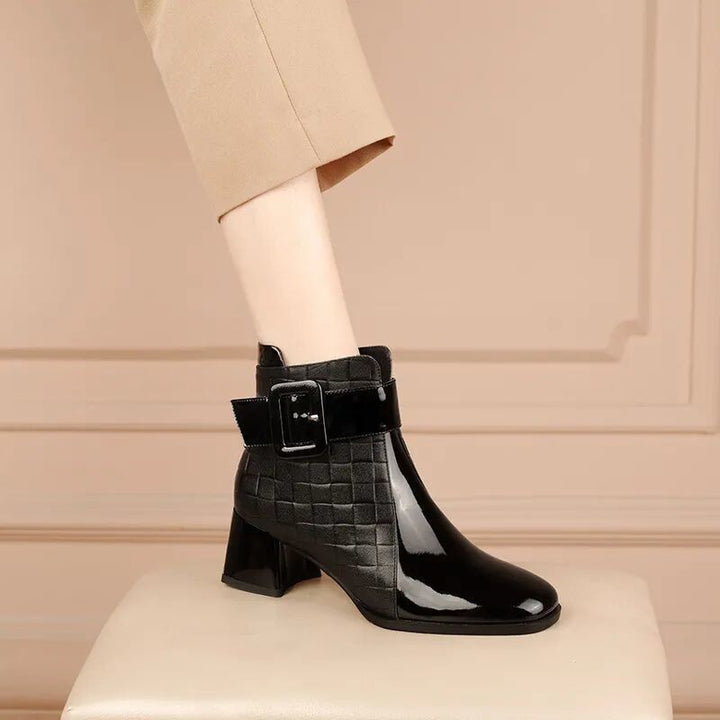 Karen - Women’s Quilted Buckle Block Heel Ankle Boots 2