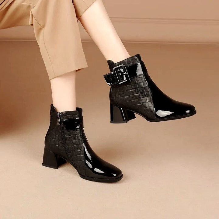 Karen - Women’s Quilted Buckle Block Heel Ankle Boots 4