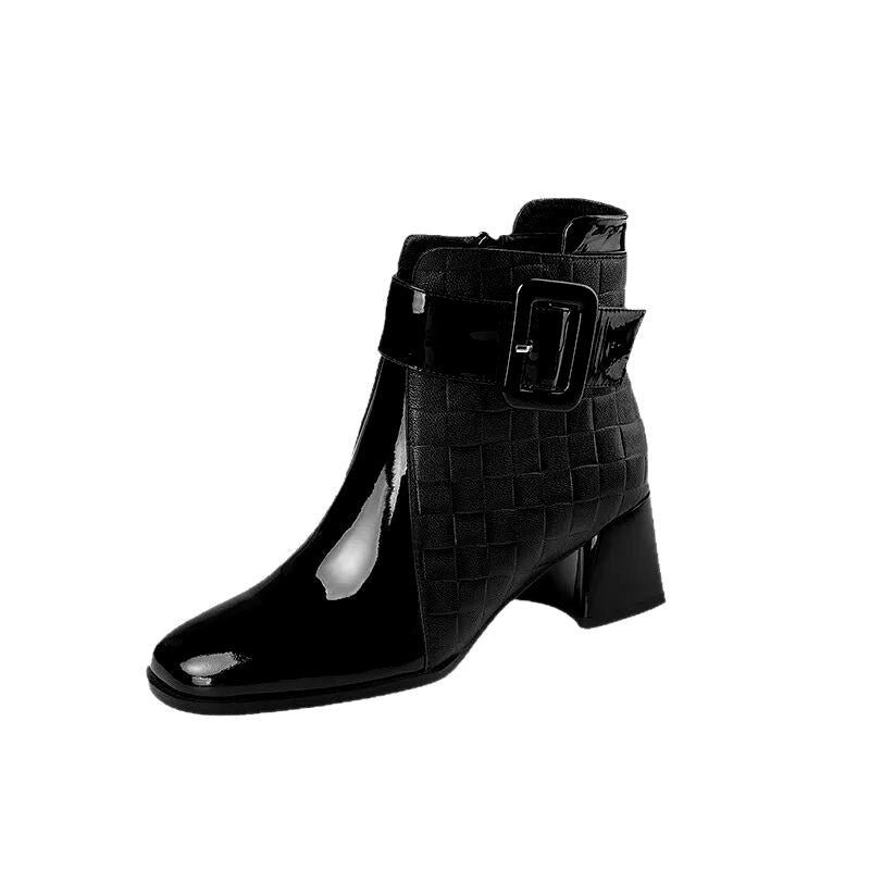 Karen - Women’s Quilted Buckle Block Heel Ankle Boots 5