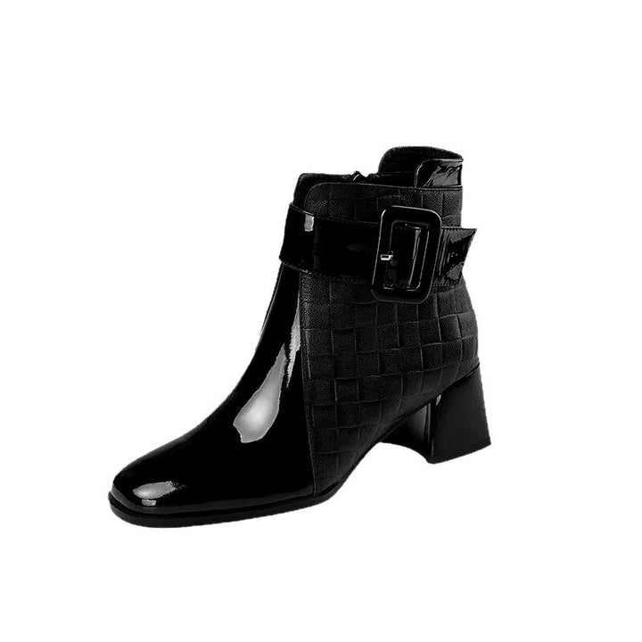 Karen - Women’s Quilted Buckle Block Heel Ankle Boots 5