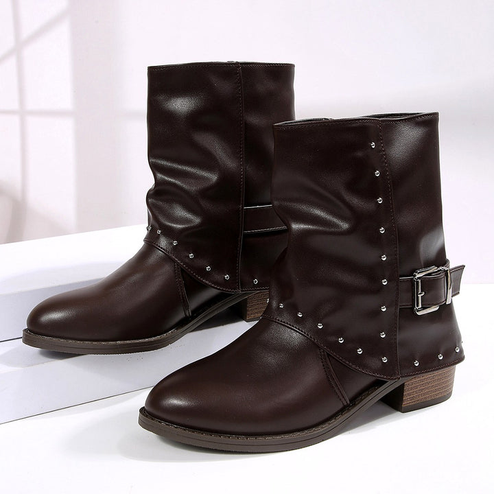 karla - Women's Studded Buckle Ankle Boots 2