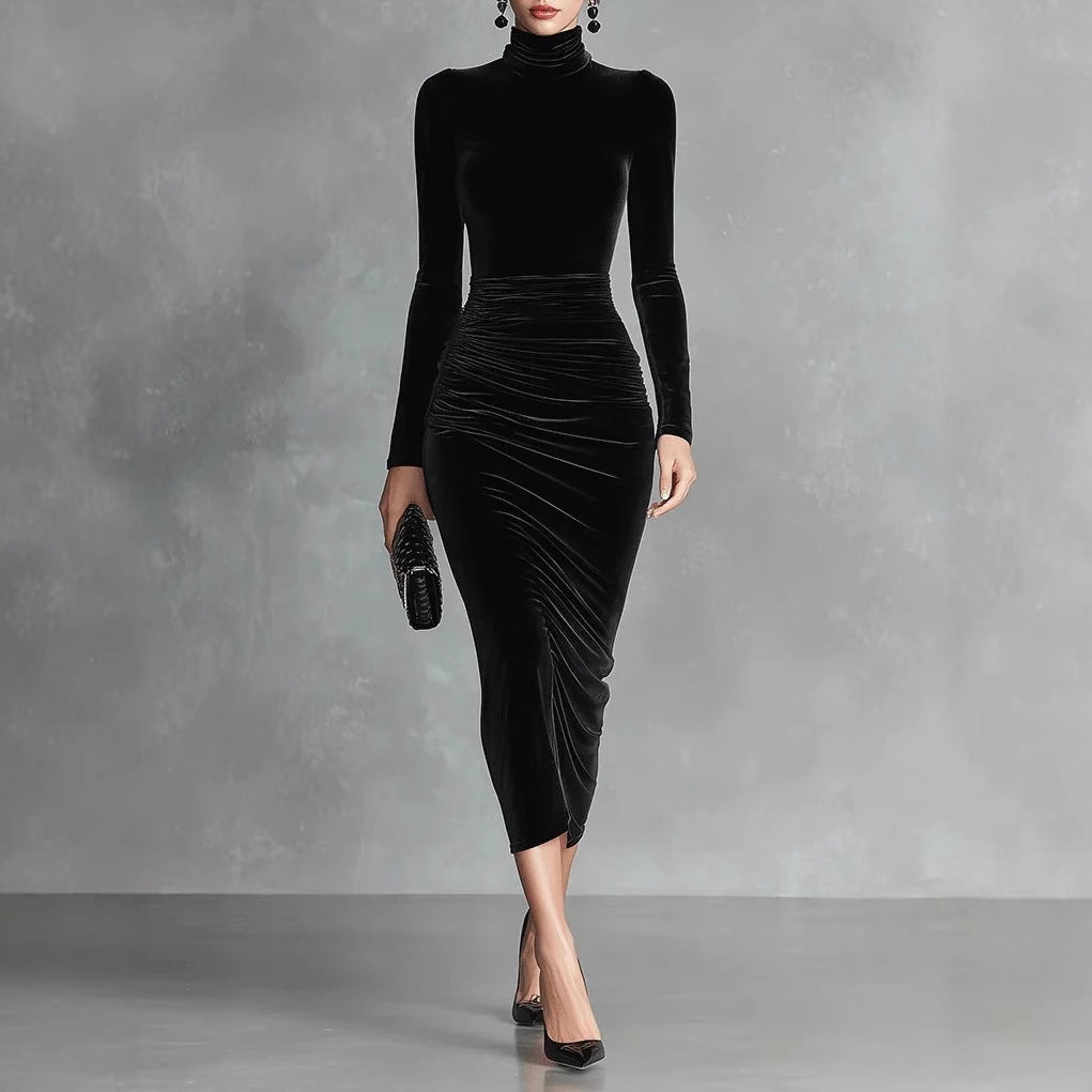 Karyn - Women's Velvet Ruched Bodycon Midi Dress 1