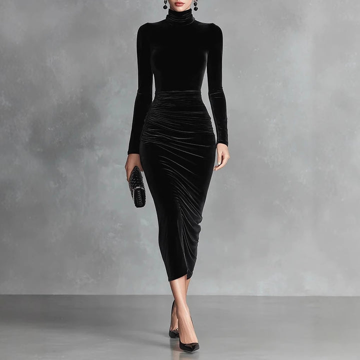 Karyn - Women's Velvet Ruched Bodycon Midi Dress 1