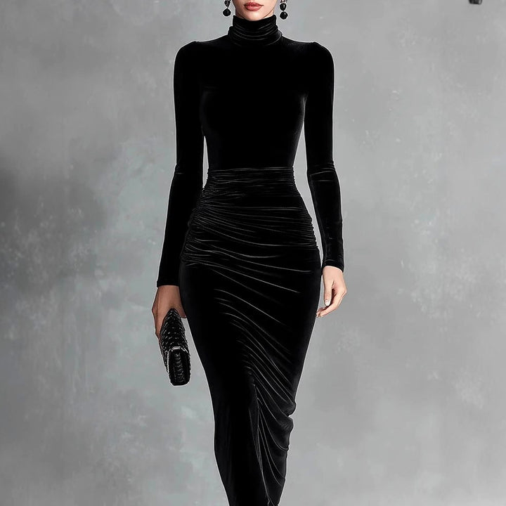 Karyn - Women's Velvet Ruched Bodycon Midi Dress 2