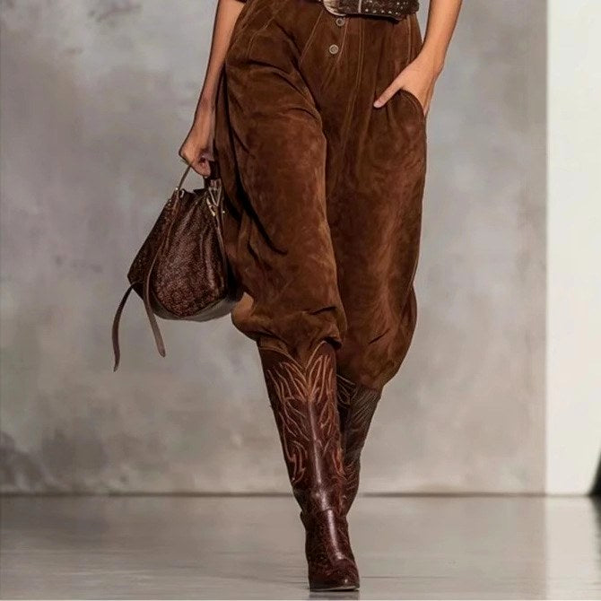 Kassia - Women's Suede Long Sleeve Buttoned Jumpsuit 3