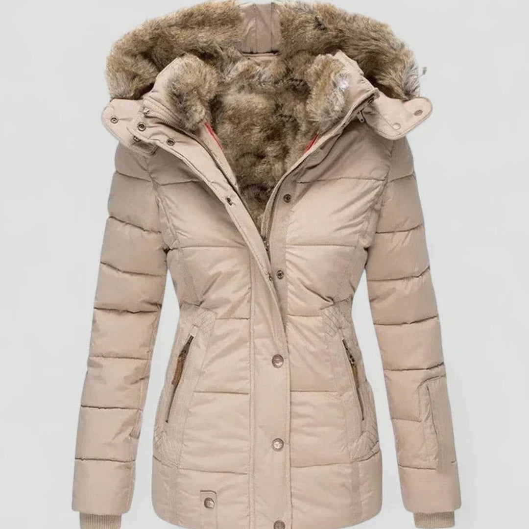 Katalin - Women's Quilted Puffer Jacket with Faux Fur Hood