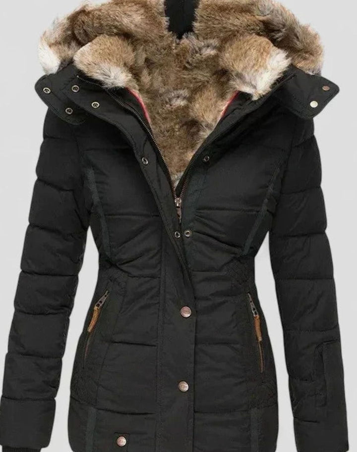 Katalin - Women's Quilted Puffer Jacket with Faux Fur Hood