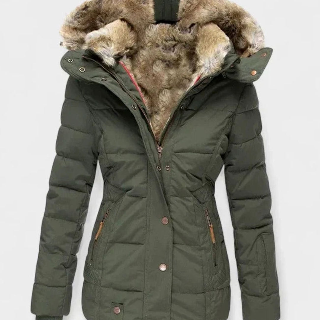 Katalin - Women's Quilted Puffer Jacket with Faux Fur Hood