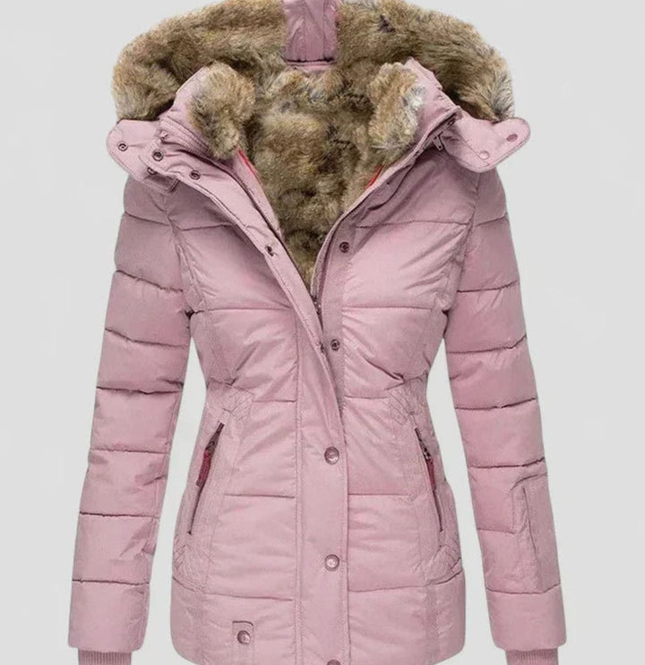 Katalin - Women's Quilted Puffer Jacket with Faux Fur Hood