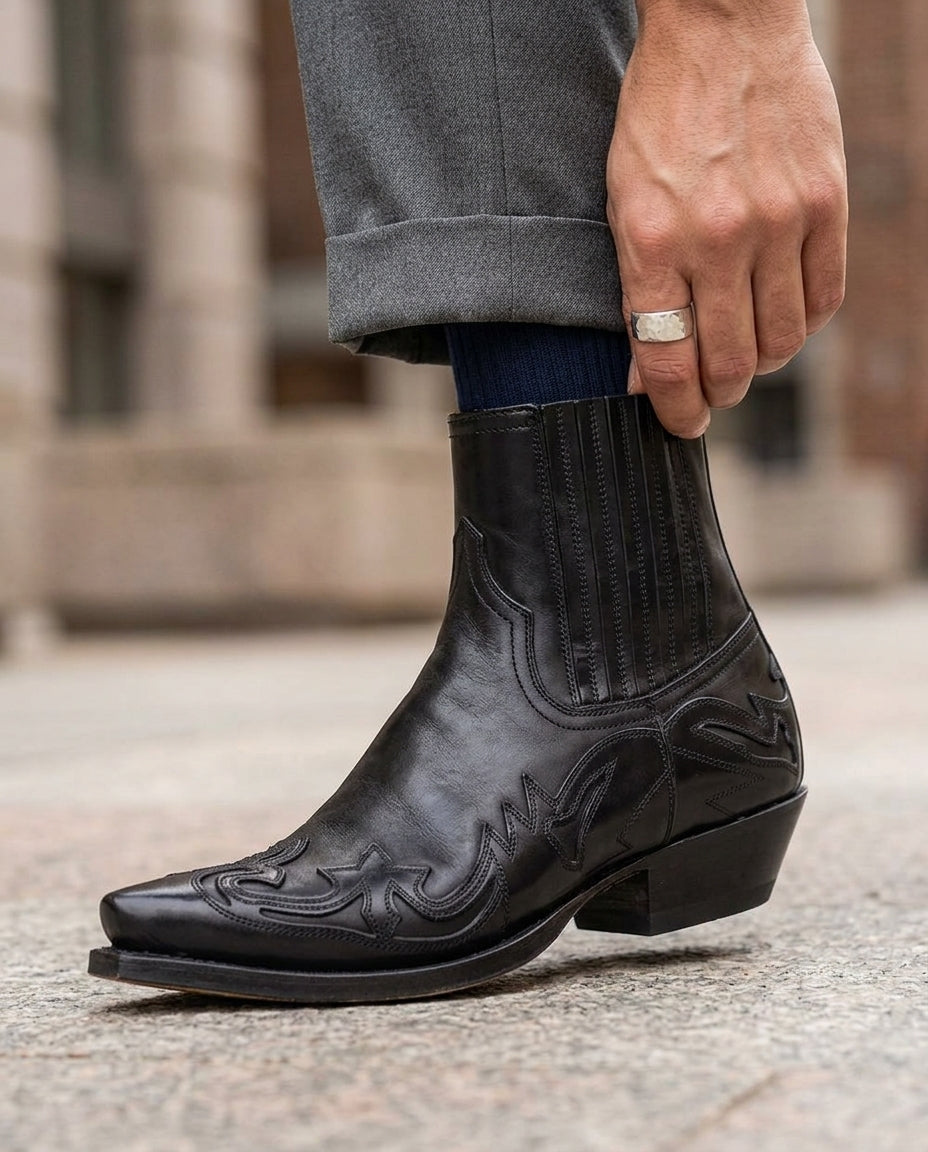 Kelvin - Men's Embroidered Leather Ankle Western Boots