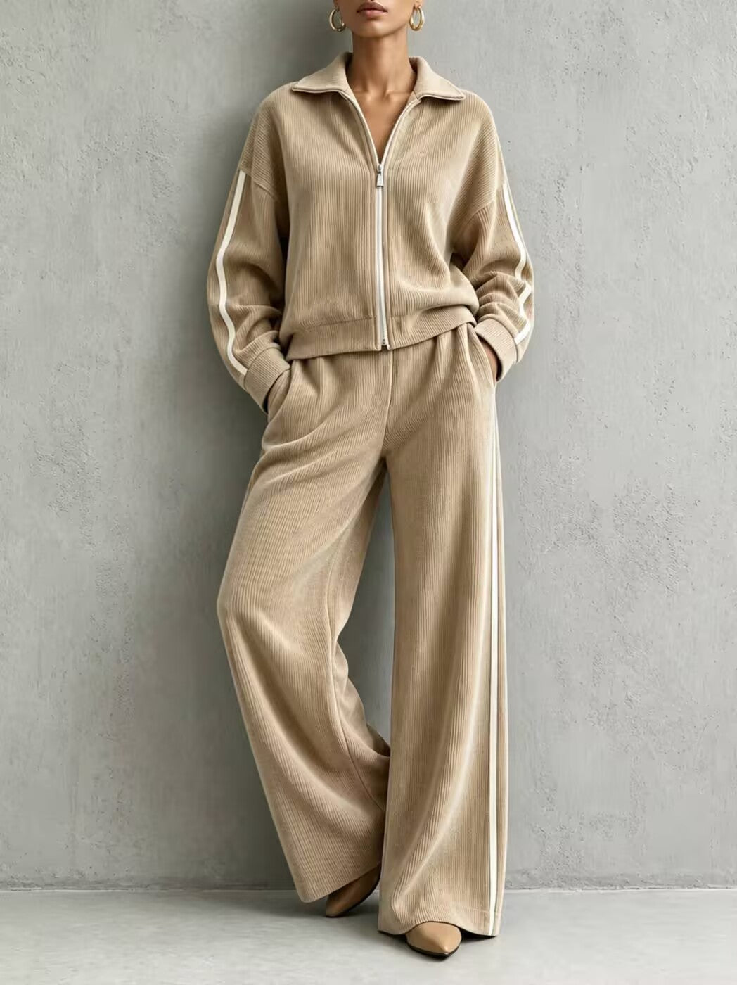 Kendall - Women's Ribbed Zip-Up Two-Piece Lounge Set 1