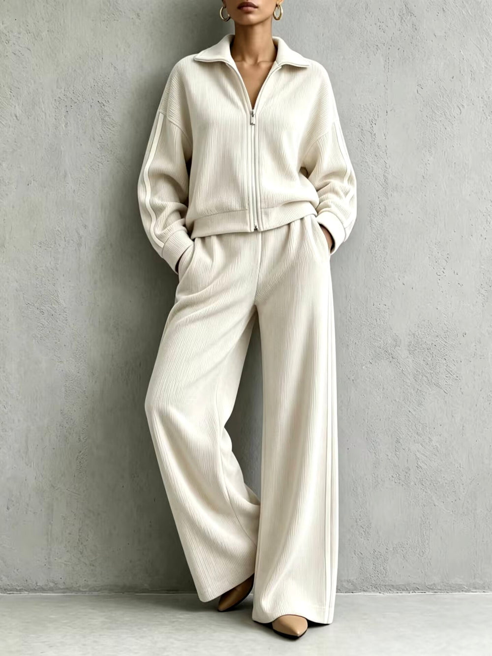 Kendall - Women's Ribbed Zip-Up Two-Piece Lounge Set 2