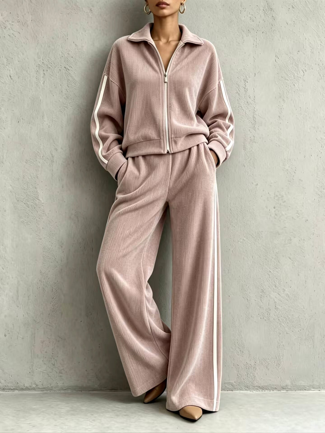 Kendall - Women's Ribbed Zip-Up Two-Piece Lounge Set 3