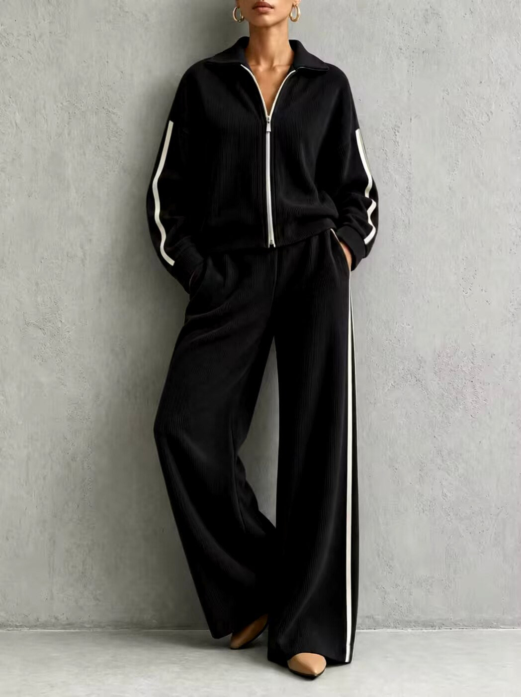 Kendall - Women's Ribbed Zip-Up Two-Piece Lounge Set 4
