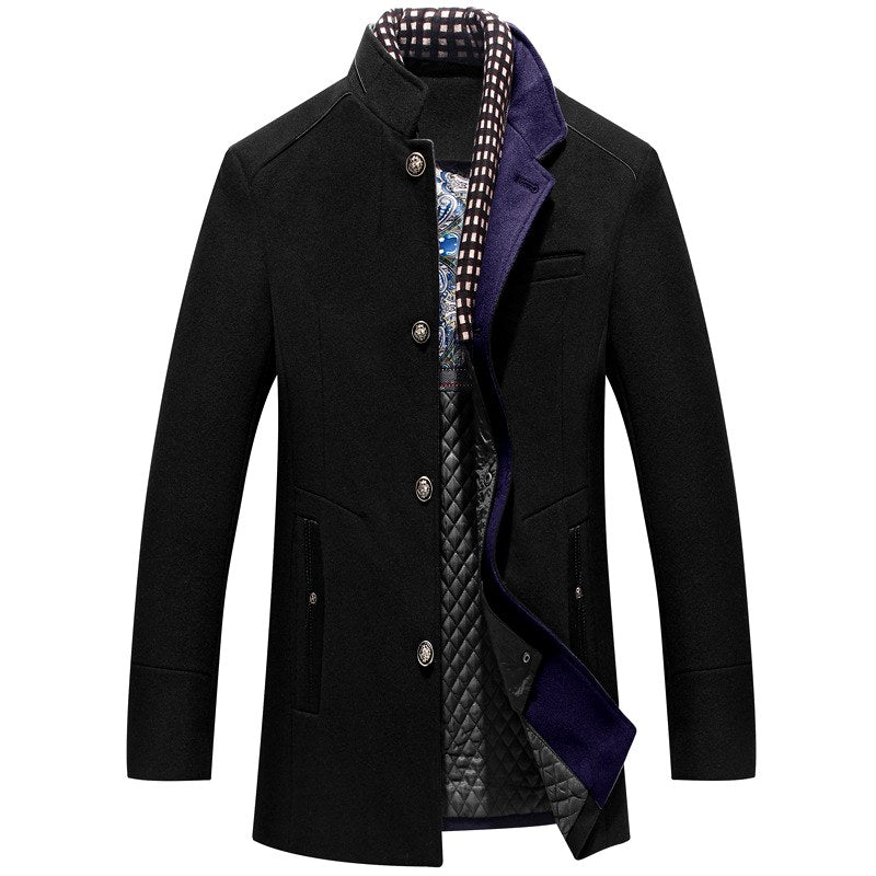 Kensington - Men's Stand Collar Wool Coat with Quilted Lining 3