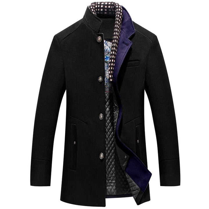 Kensington - Men's Stand Collar Wool Coat with Quilted Lining 3