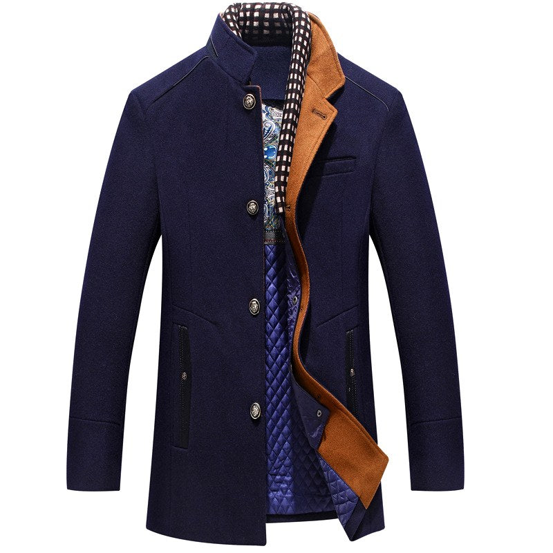 Kensington - Men's Stand Collar Wool Coat with Quilted Lining 4