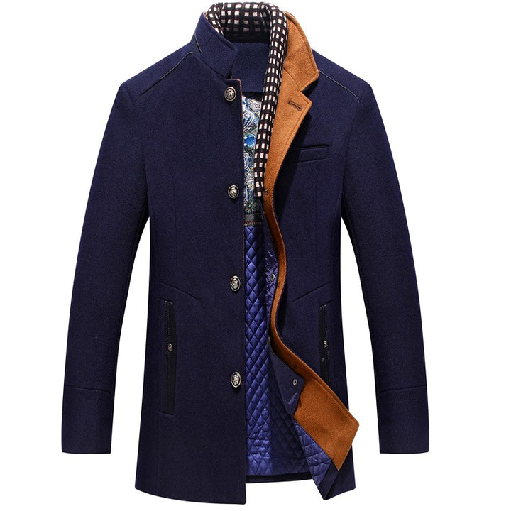 Kensington - Men's Stand Collar Wool Coat with Quilted Lining 4