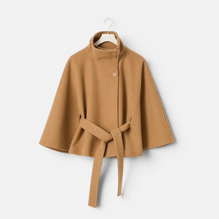 Kezia - Women's Button-Front Cape Jacket with Tie Belt