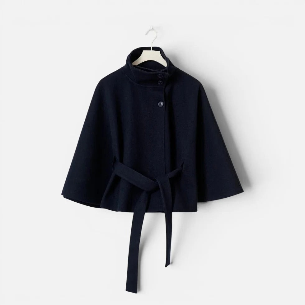 Kezia - Women's Button-Front Cape Jacket with Tie Belt
