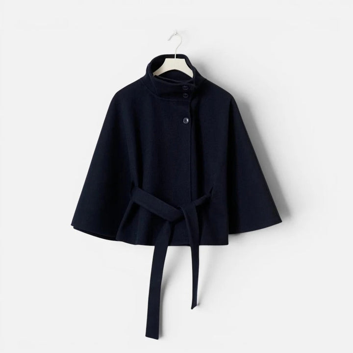 Kezia - Women's Button-Front Cape Jacket with Tie Belt