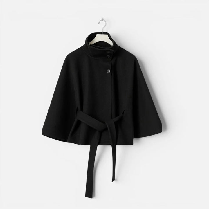 Kezia - Women's Button-Front Cape Jacket with Tie Belt