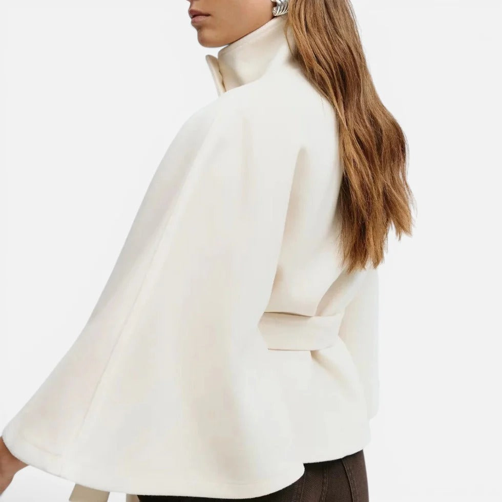 Kezia - Women's Button-Front Cape Jacket with Tie Belt