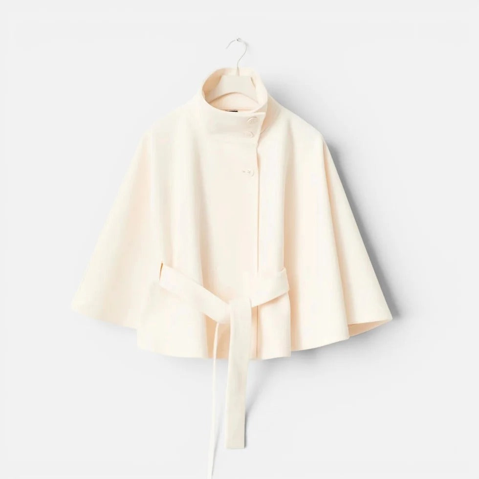Kezia - Women's Button-Front Cape Jacket with Tie Belt