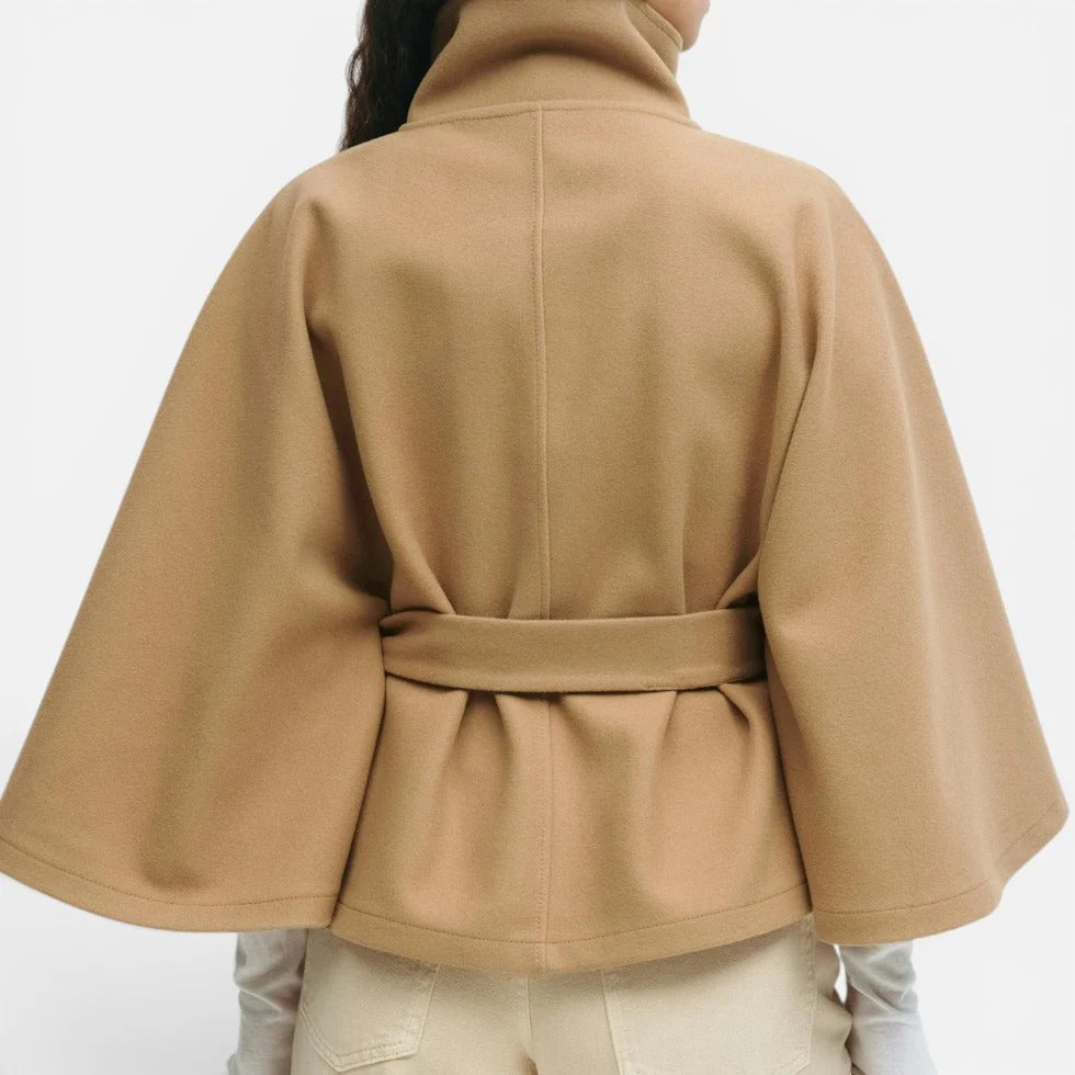 Kezia - Women's Button-Front Cape Jacket with Tie Belt
