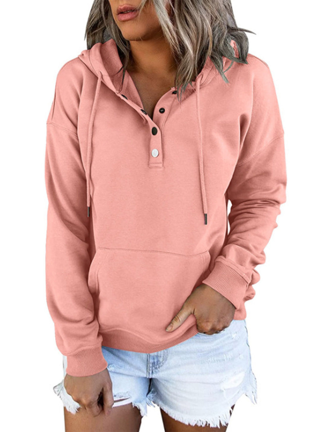 Kia - Women's Henley Button Loose Fit Hoodie Sweatshirt 1