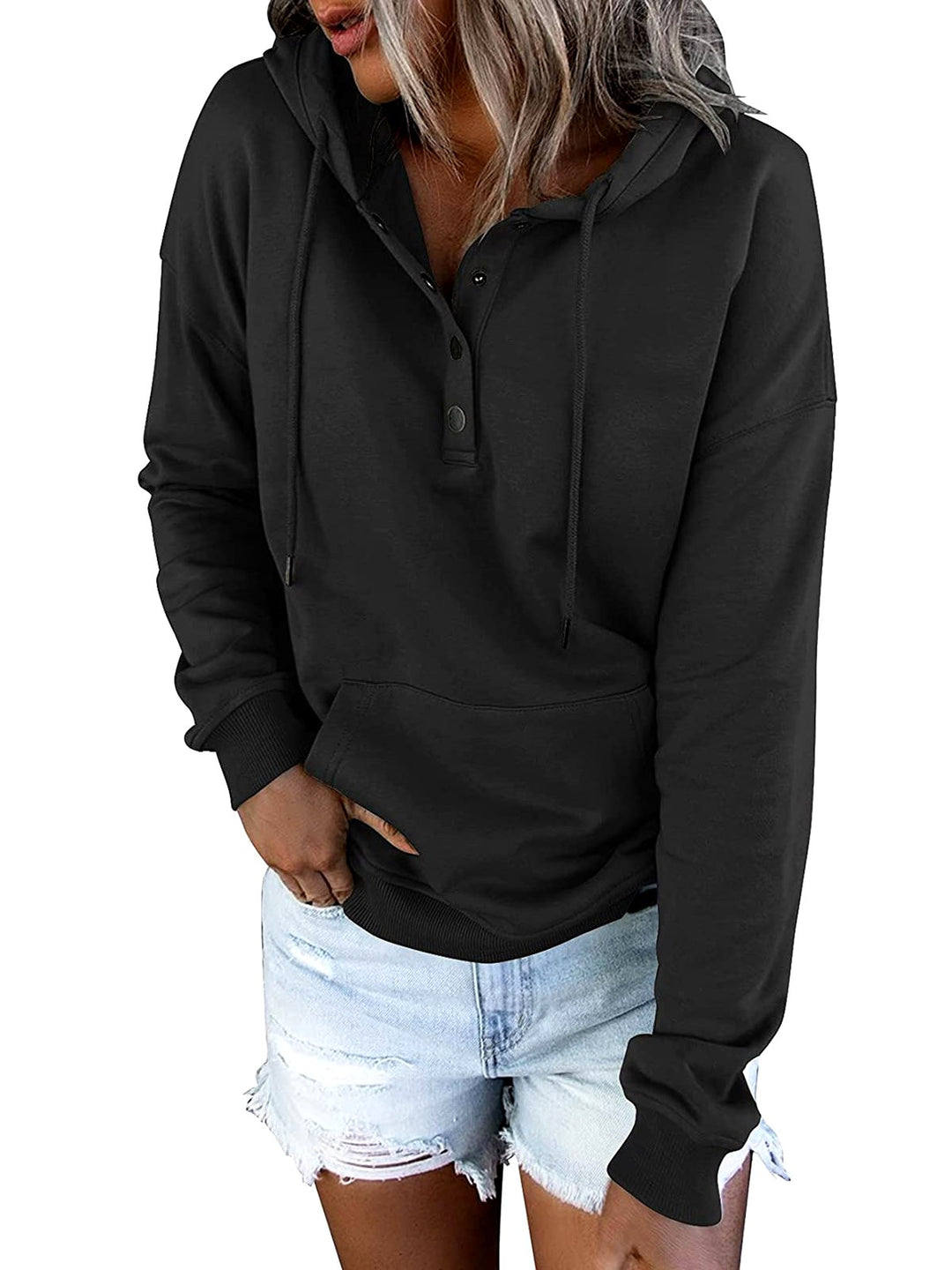 Kia - Women's Henley Button Loose Fit Hoodie Sweatshirt 3