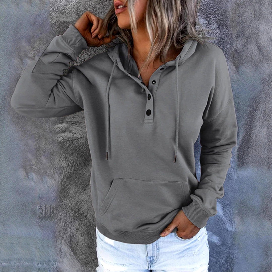 Kia - Women's Henley Button Loose Fit Hoodie Sweatshirt 8