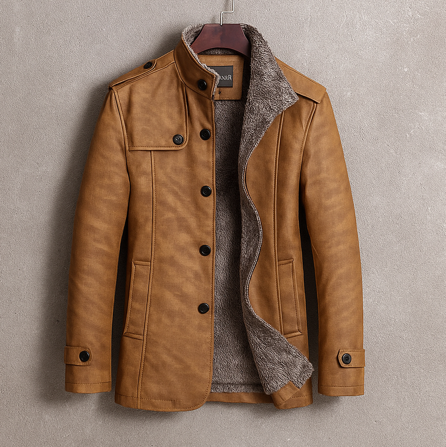Kiah - Men's Suede Overcoat with Fleece Collar