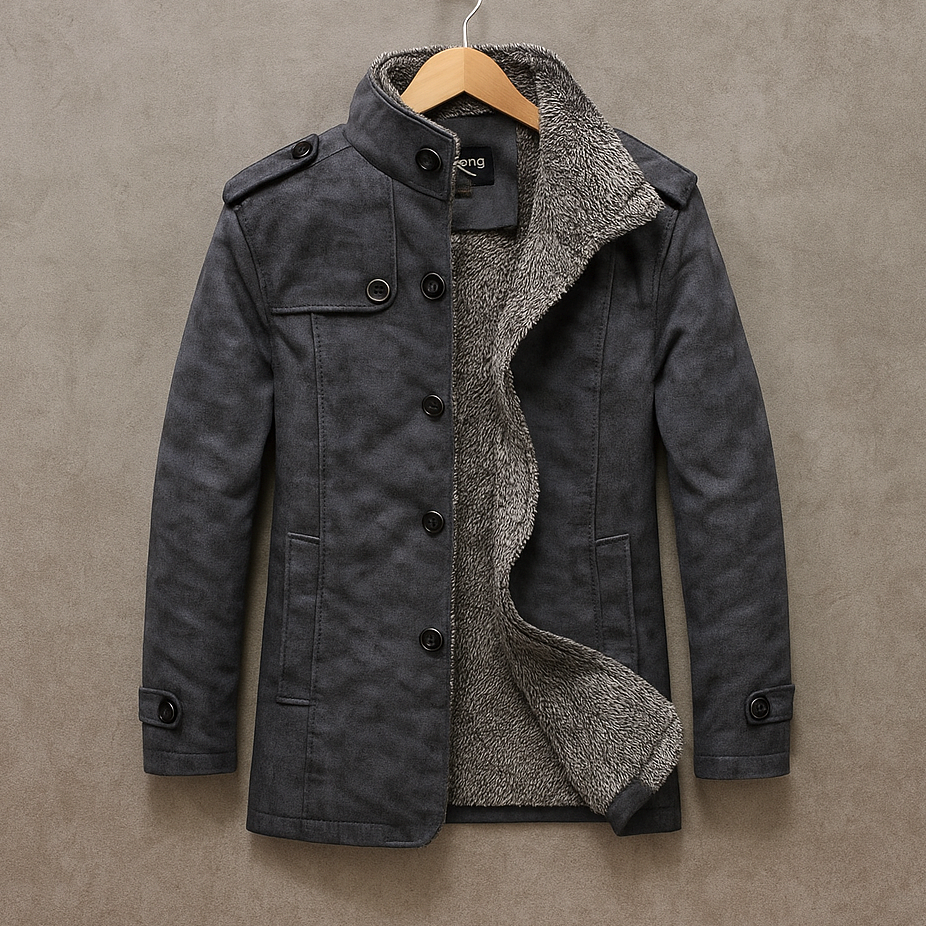 Kiah - Men's Suede Overcoat with Fleece Collar