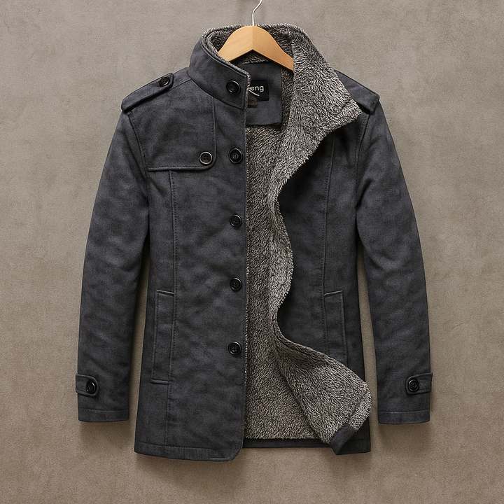 Kiah - Men's Suede Overcoat with Fleece Collar