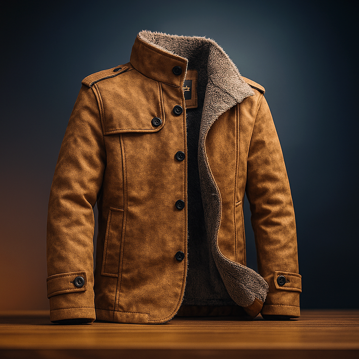 Kiah - Men's Suede Overcoat with Fleece Collar