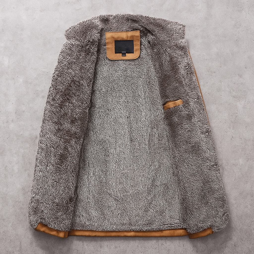 Kiah - Men's Suede Overcoat with Fleece Collar