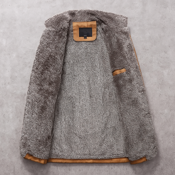 Kiah - Men's Suede Overcoat with Fleece Collar