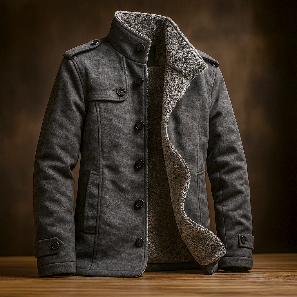 Kiah - Men's Suede Overcoat with Fleece Collar