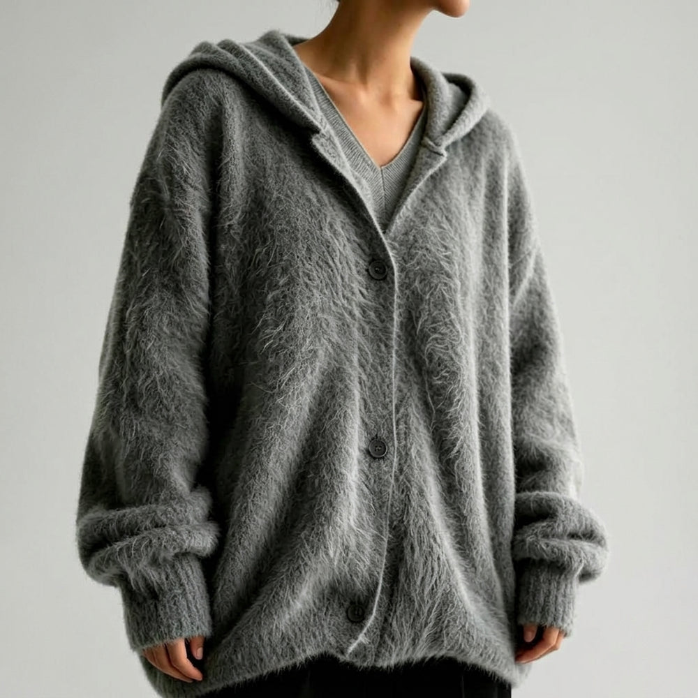 Kiana - Women's Fuzzy Knit Button-Up Hoodie Cardigan 2