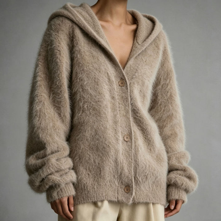 Kiana - Women's Fuzzy Knit Button-Up Hoodie Cardigan 1