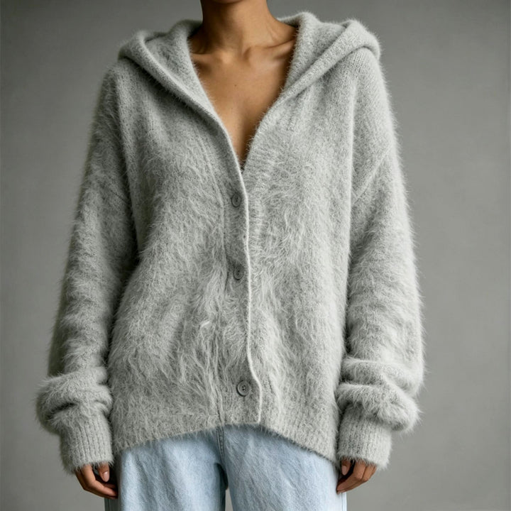 Kiana - Women's Fuzzy Knit Button-Up Hoodie Cardigan 4