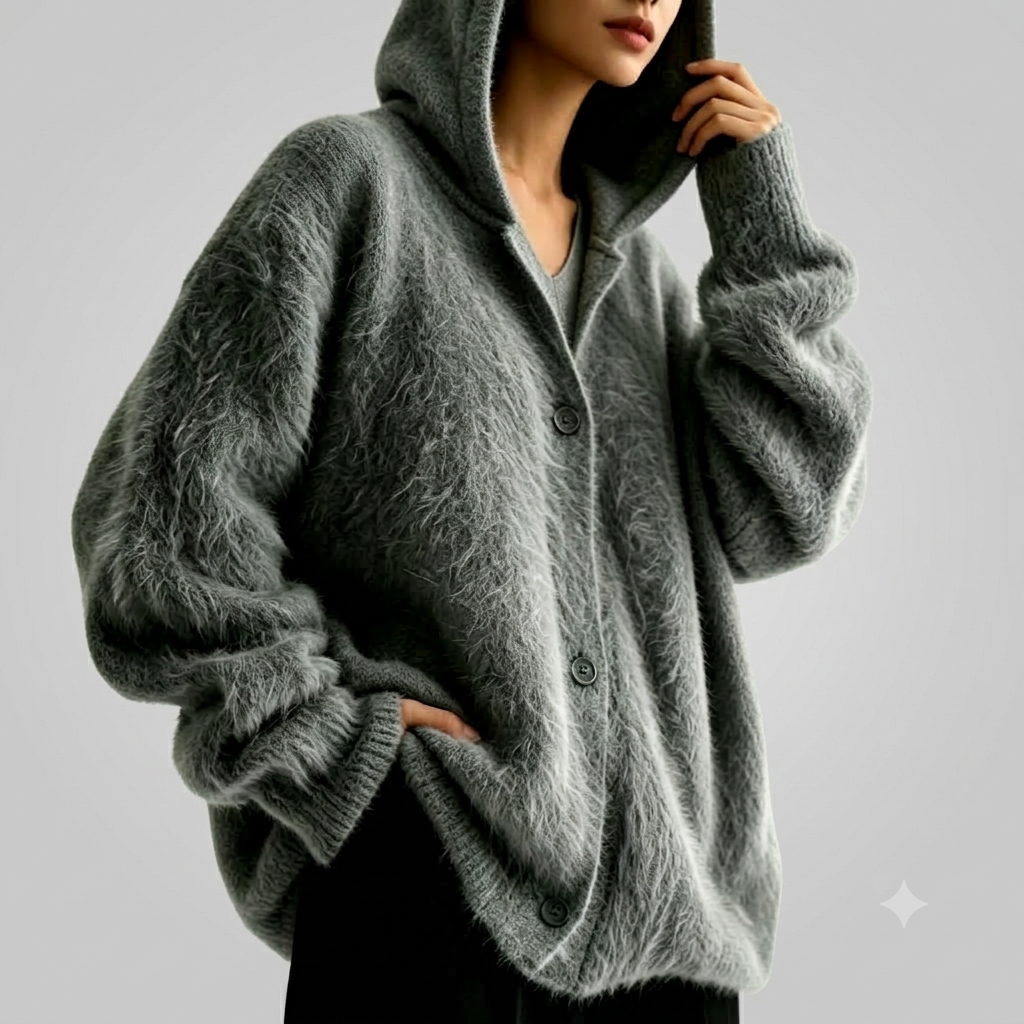 Kiana - Women's Fuzzy Knit Button-Up Hoodie Cardigan 6